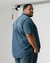Big & Tall Men' Lapel Cardigan Denim Short Sleeve Shirt